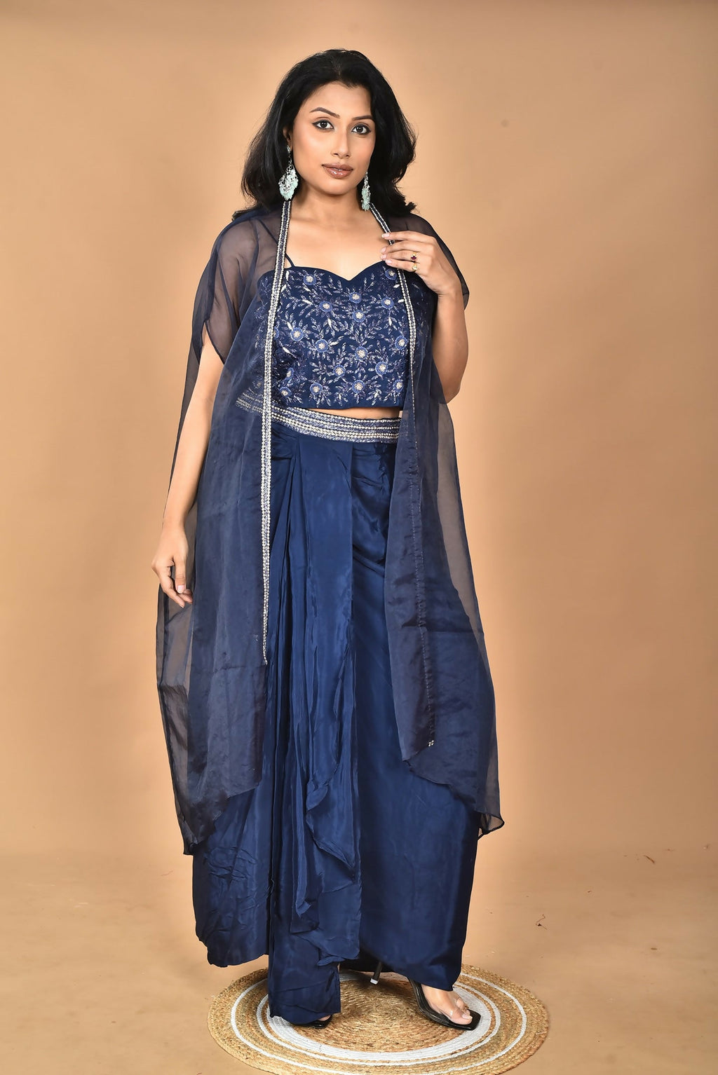 Morchari Women Hand Embroidery Crop Top-Blue | Grocsy