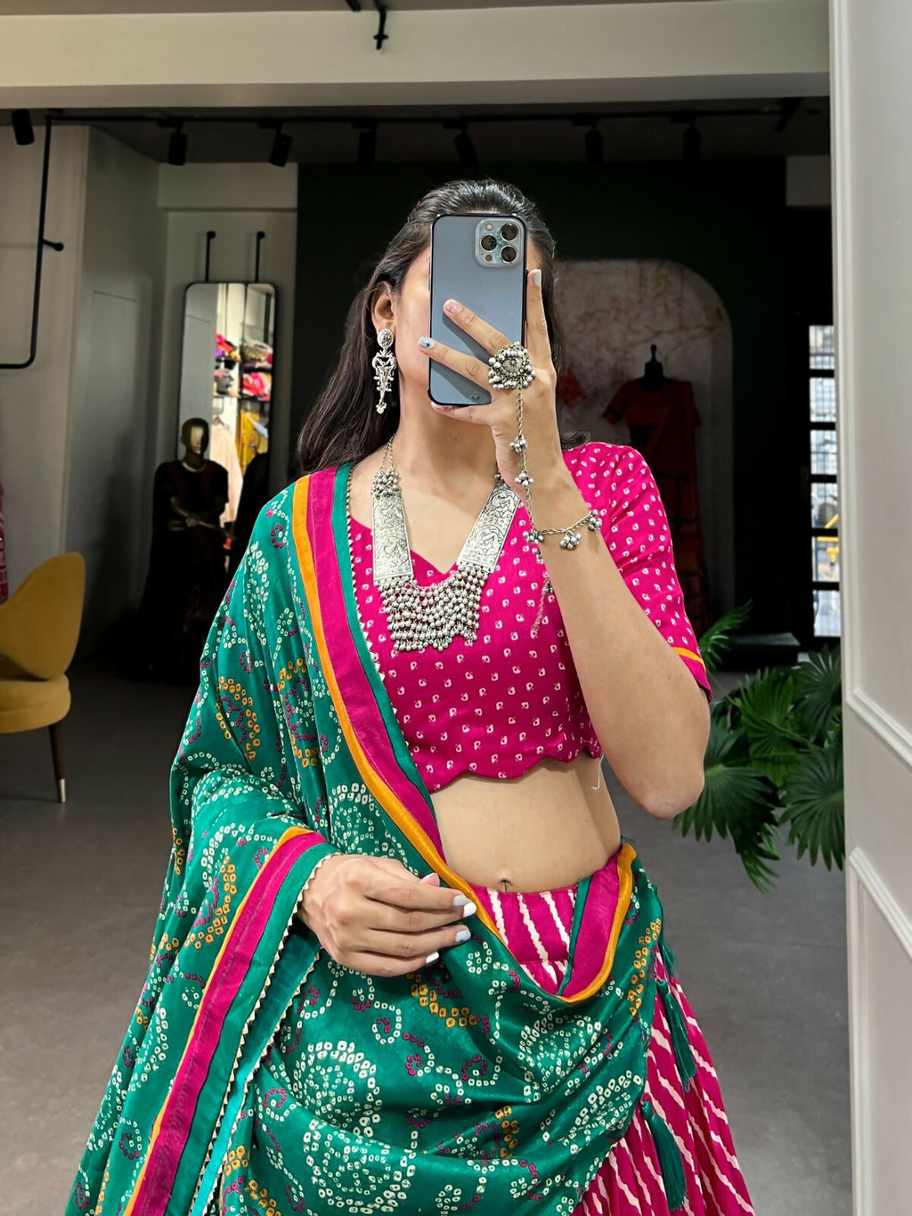 Vastranavya Cultural Leheriya With Patola Print Border Tussar Silk Lehenga Choli - Pink | Grocsy