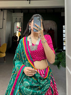 Vastranavya Cultural Leheriya With Patola Print Border Tussar Silk Lehenga Choli - Pink | Grocsy