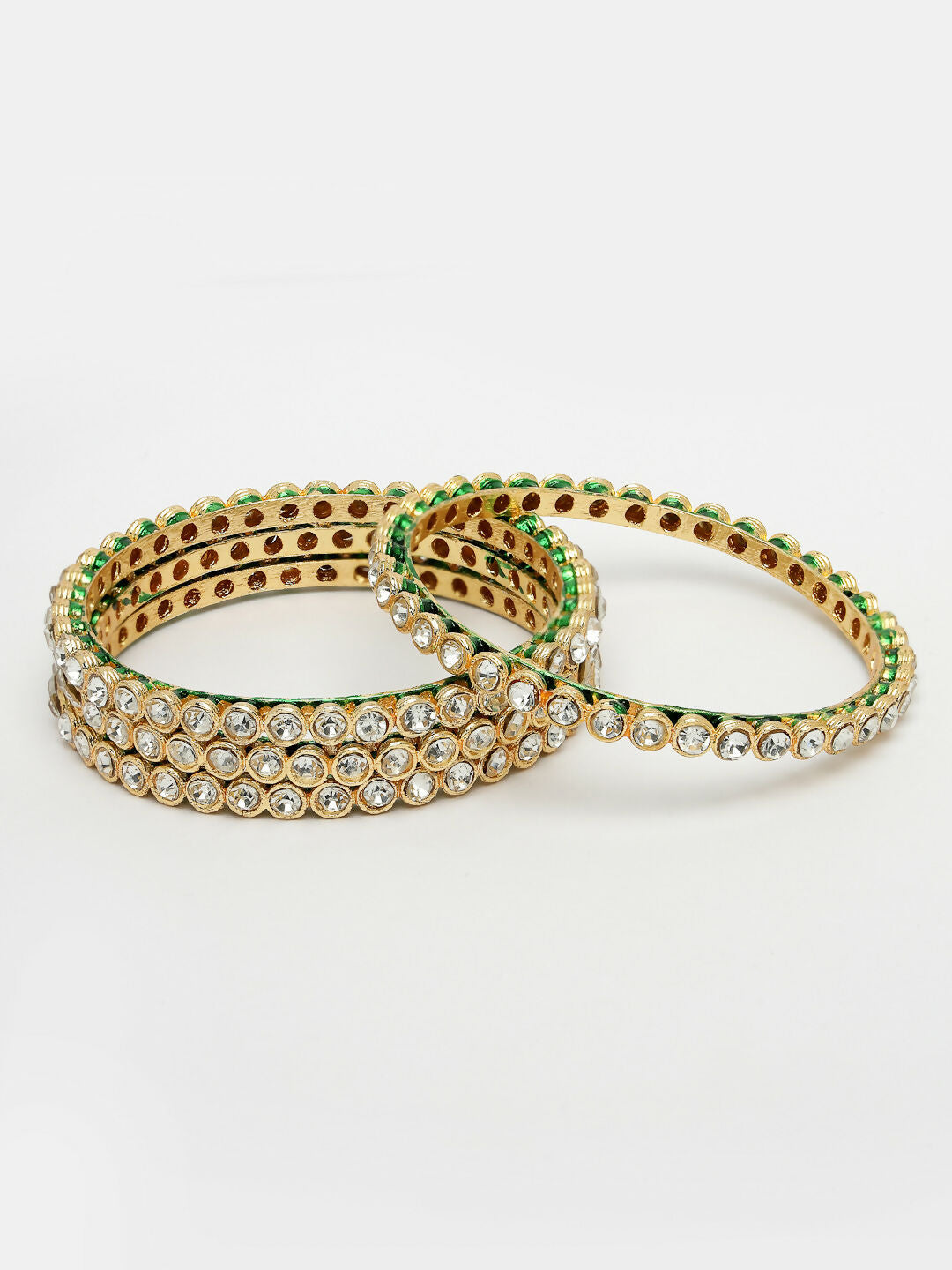 NVR Women's Set Of 4 Gold-Polished Kundan-Studded Traditional Bangles | Grocsy