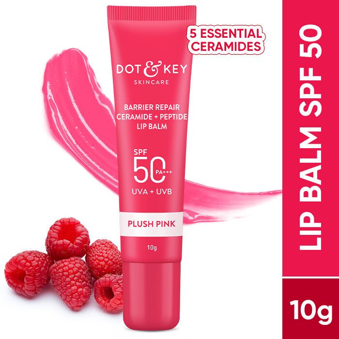 Dot & Key Barrier Repair Ceramide & Peptide SPF 50 Lip Balm - Plush Pink, UVA+UVB | Grocsy