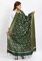 Mominos Fashion Moeza Women's Banarsi Silk Floral Woven Design Bottle Green Dupatta | Grocsy