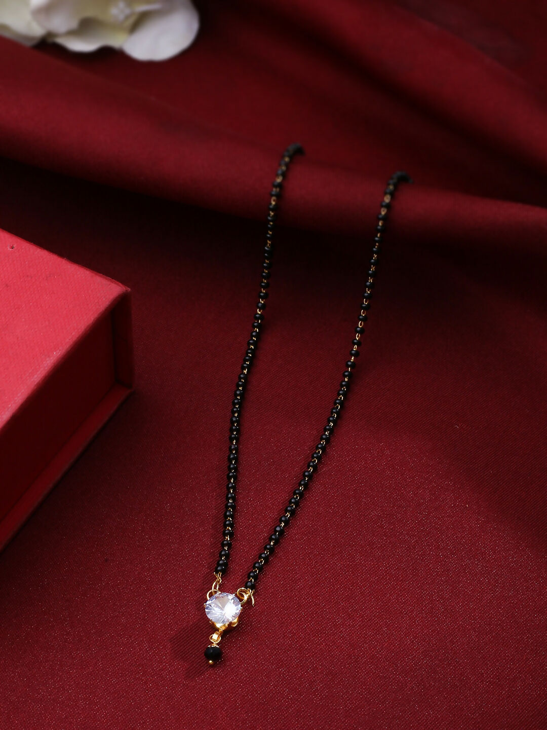 NVR Women's Set of 3 Gold-Polished CZ Stone-Studded & Beaded Mangalsutra | Grocsy
