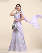 Lavender Pure Viscose Georgette Thread With Sequins Embroidery Work Lehenga Choli With Dupatta - Tanya | Grocsy