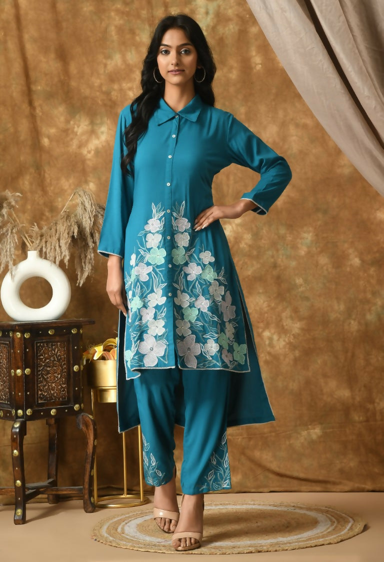 Joban Fashion Blue Cotton Rayon Kurta Set | Grocsy