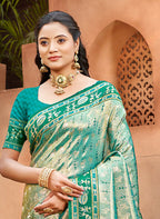 Sangam Prints Sea Green Kanjivaram Silk Woven Work Traditional Saree | Grocsy