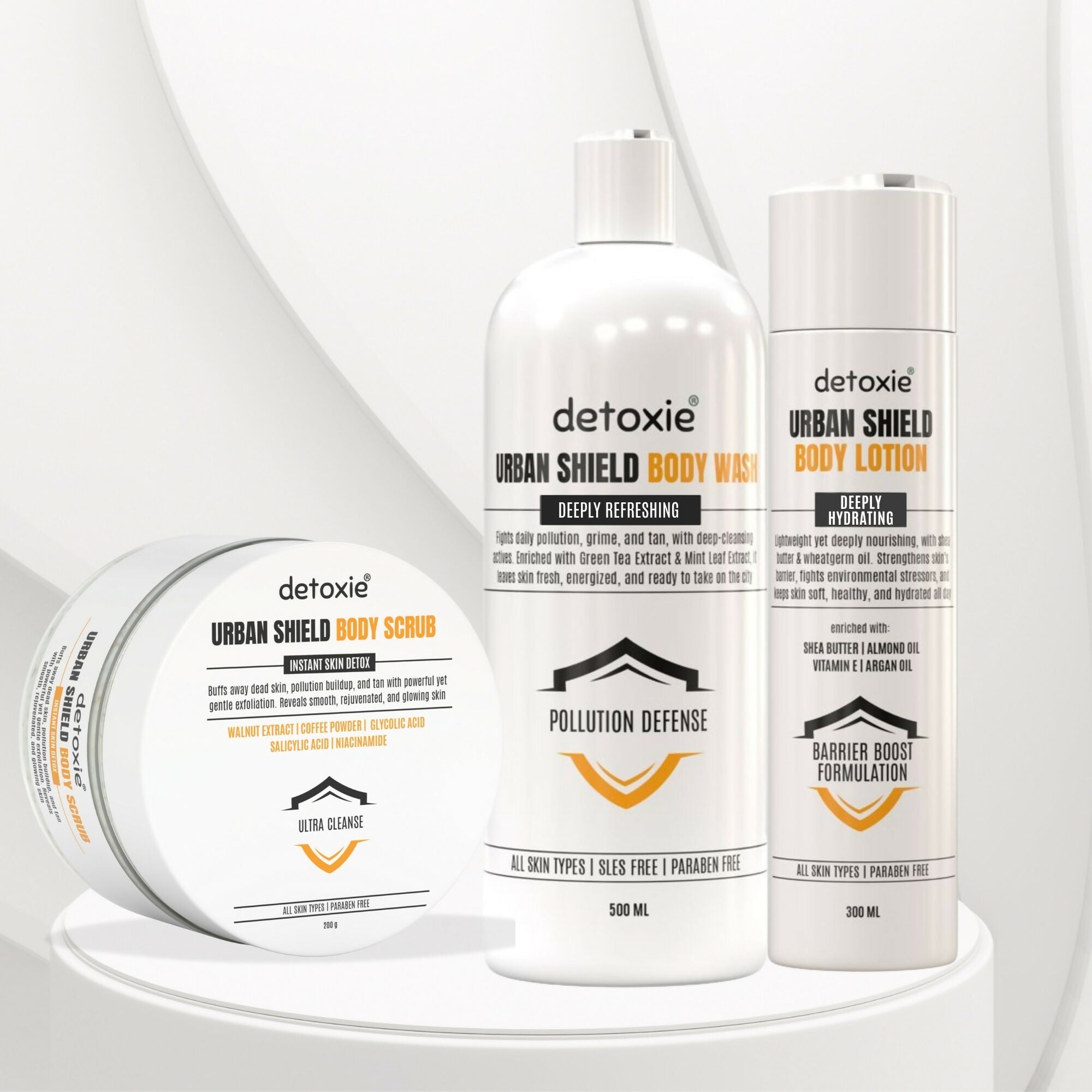 Detoxie Body Wash Lotion & Scrub Combo - Urban Shiled | Grocsy