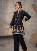Teeya Creation Women Black Printed Cotton Kurti With Trousers Co-Ord Set | Grocsy