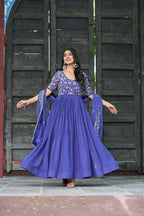Joban Fashion Blue Readymade Kurta Set With Sequence embroidery Work | Grocsy