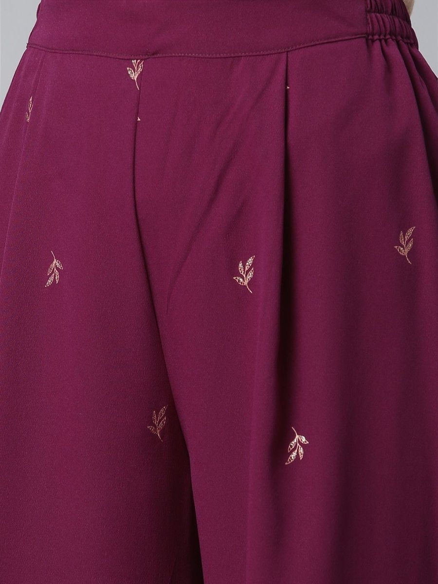 Ahalyaa Wine Crepe Solid Kurta Palazzo Set With Printed Dupatta | Grocsy