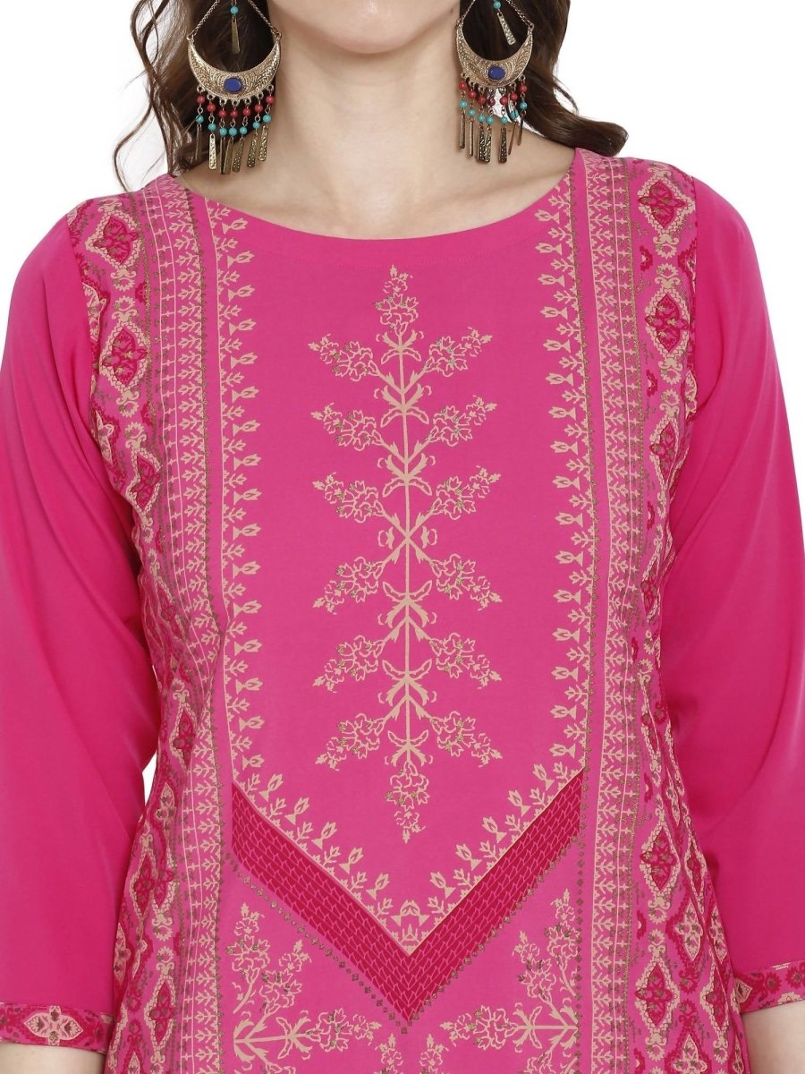 Ahalyaa Women Crepe Pink Printed Straight Kurta | Grocsy