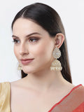 NVR Women Gold-Polished Handcrafted Kundan Jhumka Earrings | Grocsy