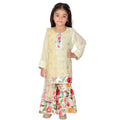 Little Bansi Girls Green & yellow Embrodiery Kurta with Floral Sharara | Grocsy