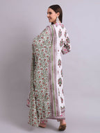 Joban Fashion Off White Cotton Buta Printed & Embroidery Work Anarkali Kurta With Trousers & Dupatta Set | Grocsy