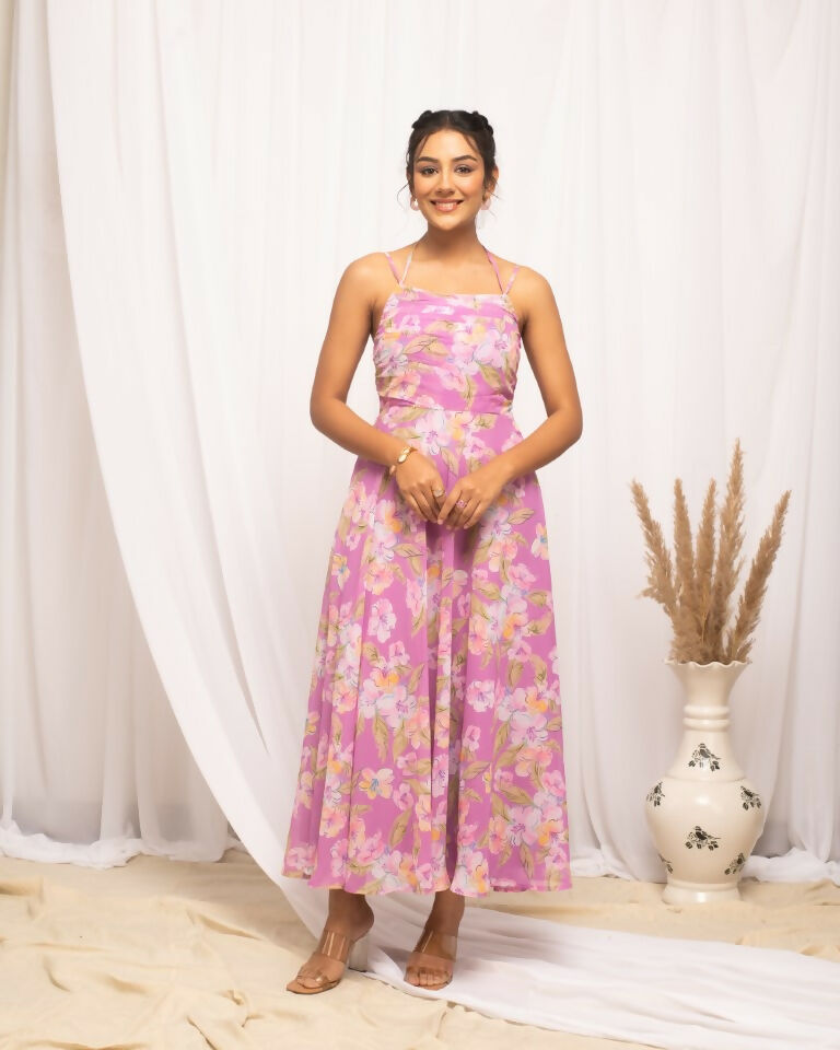 FIORRA Women's Light Pink Georgette Floral Printed Dress | Grocsy