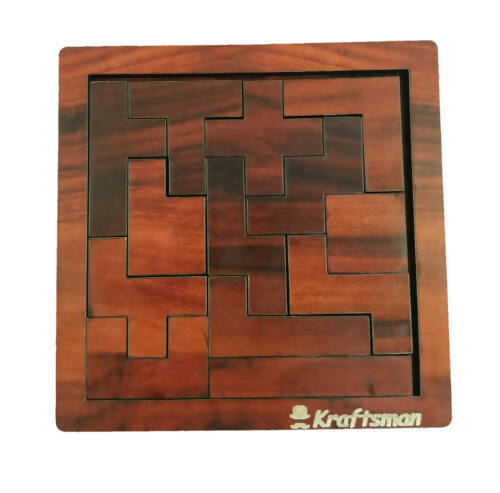 Kraftsman Portable Wooden Tetris Puzzle | 13 Pieces Puzzle Board for Kids and Adults | Travel Pouch Included | Grocsy