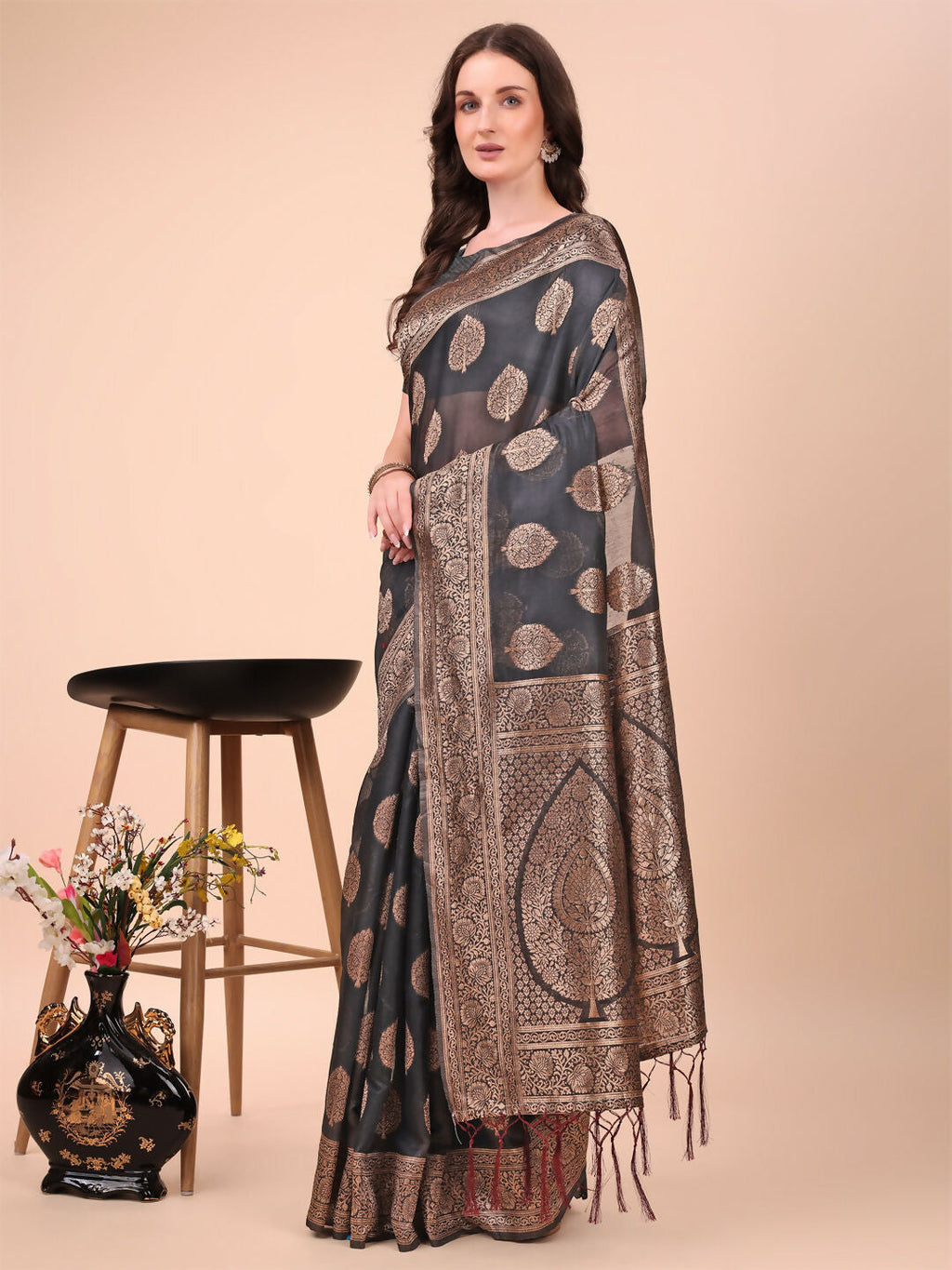 Shree Shyam Fashion Cotton Black Saree | Grocsy