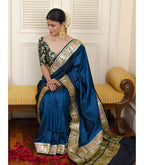 DEIANA'S Beautiful Designer Golden zari Soft Lichi Silk Saree - Blue | Grocsy