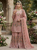 Teeya Creation Peach Fendy Silk Heavy Embroidery Work Party Wear Sharara Suit | Grocsy