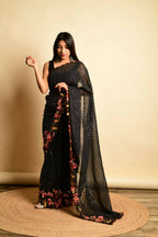 Vamsee Black Georgette Designer Saree | Grocsy