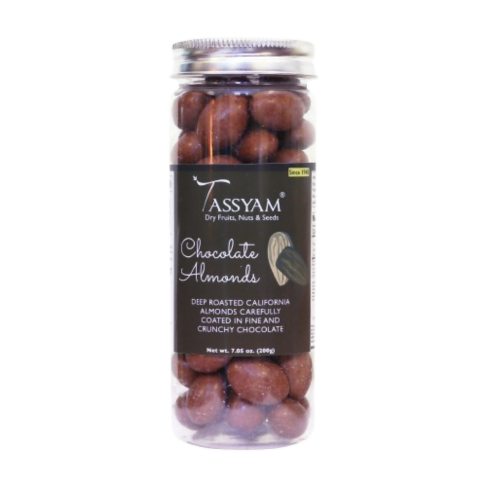 Tassyam Organics Chocolate Coated Almonds | Grocsy