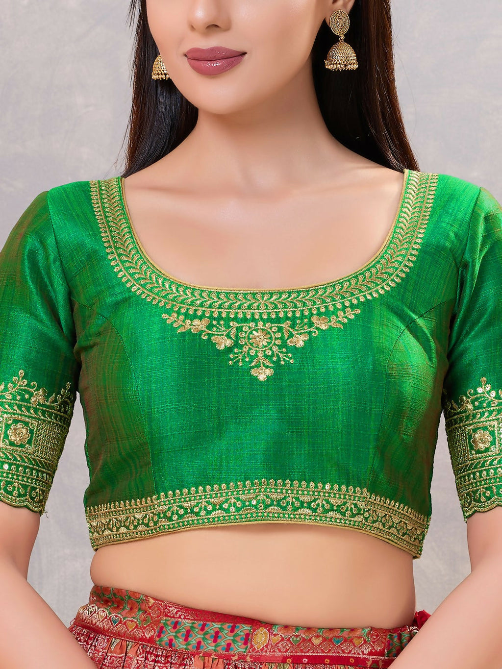 Joban Fashion Women Silk Green Stitched Blouse | Grocsy