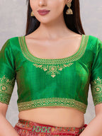 Joban Fashion Women Silk Green Stitched Blouse | Grocsy