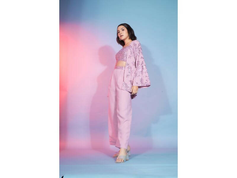 Pink Georgette Sequence With Thread Designer Co-Ord Set - Flory | Grocsy