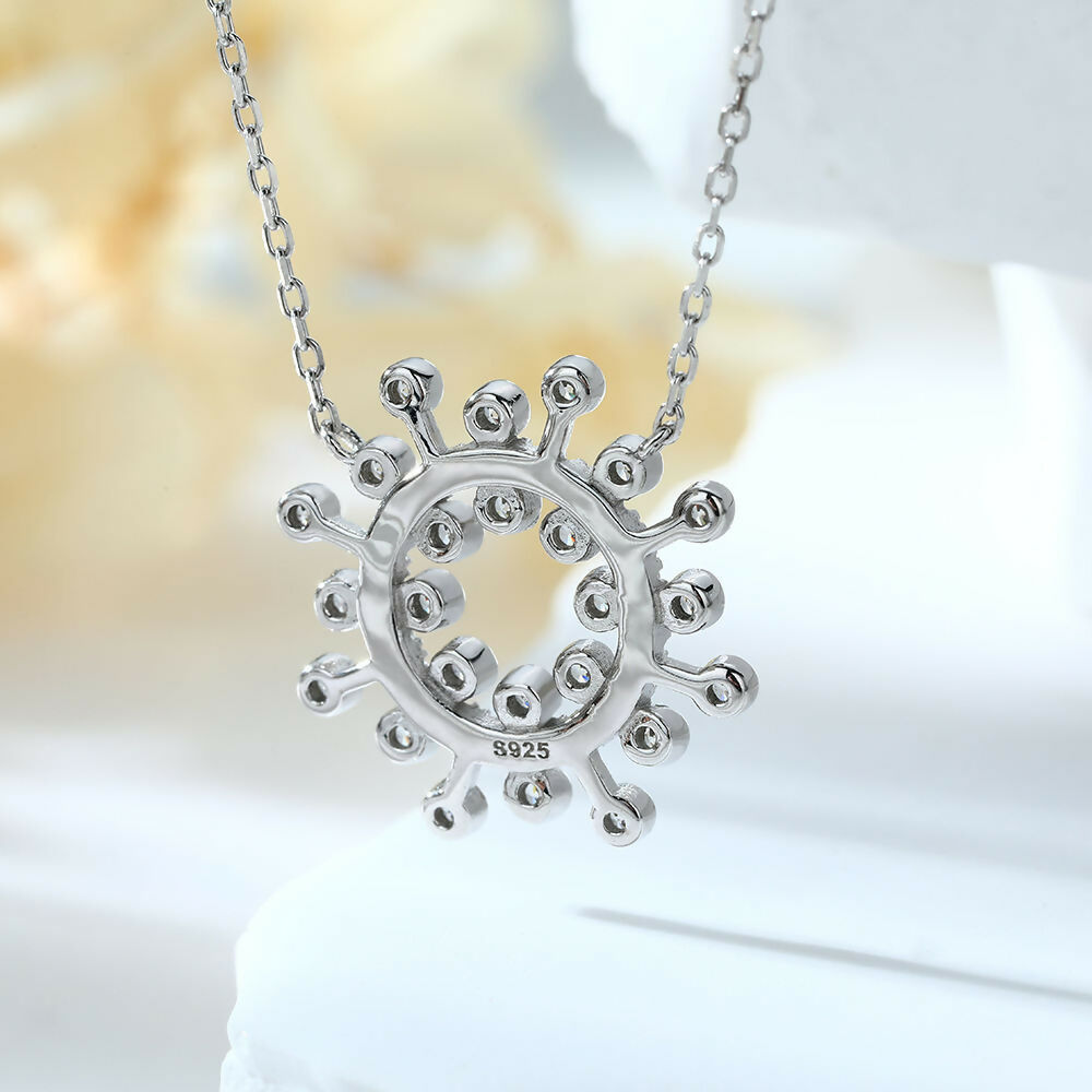 Cauer Moissanite Round Pendant Necklace in 925 Sterling Silver, White Gold Plated | Grocsy
