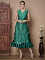 Myshka Women's Teal Floral Printed Gown Dress | Grocsy