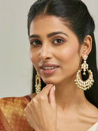 Nuyug 22K Gold-Plated Elegant Kundan Studded & Beaded Floral Chandbali Earrings | Grocsy