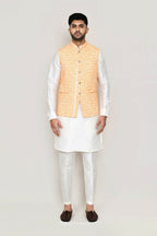 Joban Fashion White Colored Art Silk Fabric Kurta, Jacket With Straight Fit Pant | Grocsy