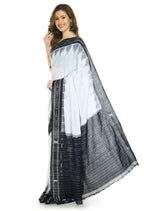 Vamika Sambalpuri Ikat Cotton Jharana White & Black Saree | Grocsy