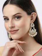 NVR Women Gold-Polished Kundan Chandbali Earrings | Grocsy