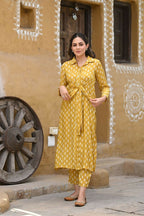 Aayaa Pure Muslin printed Kurti & Pant - Mustard yellow | Grocsy