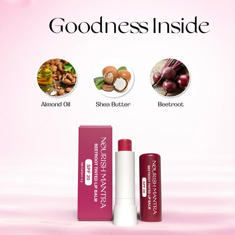Nourish Mantra Beetroot Tinted Lip Balm with SPF for Smooth, Nourished & Protected Lips | Grocsy