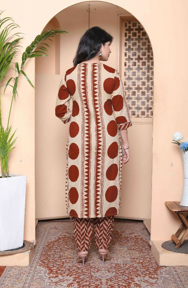 Miravan Womens Brown Pure Cotton Kurta With Palazzo Set | Grocsy