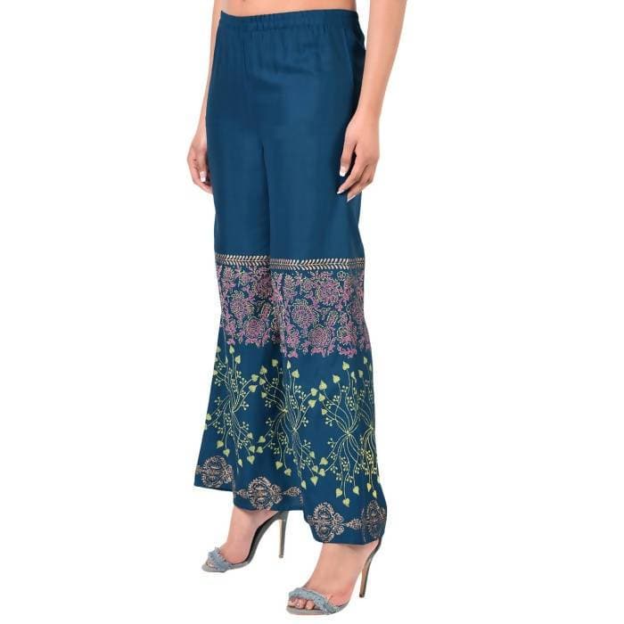 Aniyah Latest Rayon Block Print Flared Palazzo In Blue (AN-161K) | Grocsy