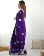 Joban Fashion Shimmer Chiffon Pastel Purple Color Sequence Saree | Grocsy