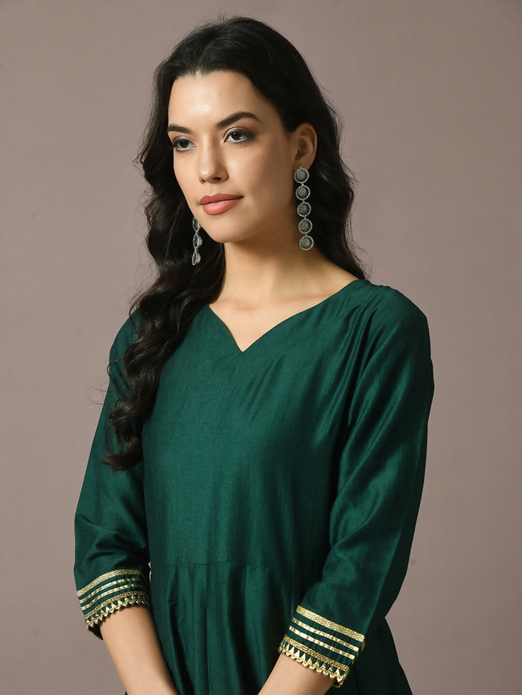 Myshka Women's Green Solid Silk Anarkali Party Kurta | Grocsy