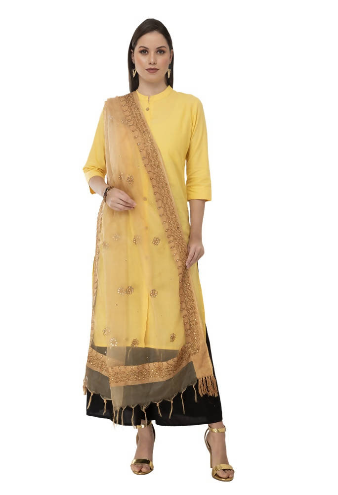 Mominos Fashion Golden Orgenza Nug Embroidery Dupatta | Grocsy