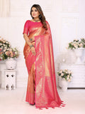 Aastha Fashion Pink Tissue Silk Weaving Saree | Grocsy