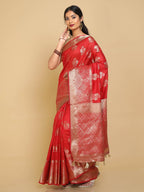 Kalamandir Zari Paisleys Red Silk Blend Saree | Grocsy