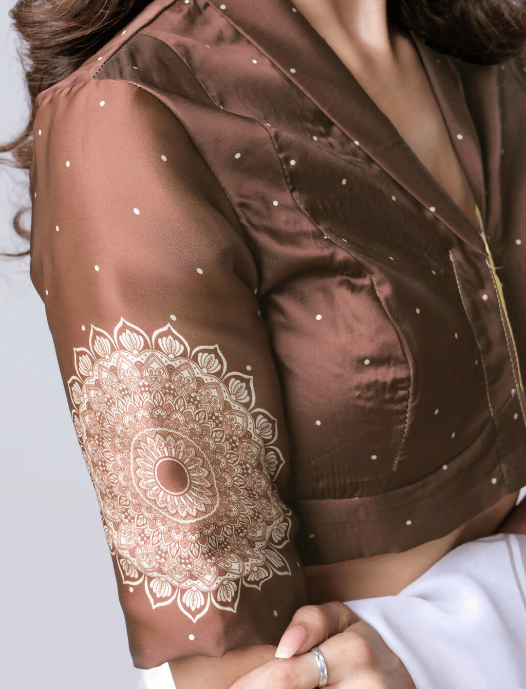 Vastranavya Ivory Mandala Print Free Hand Ready to Wear Saree | Grocsy
