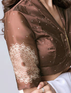 Vastranavya Ivory Mandala Print Free Hand Ready to Wear Saree | Grocsy