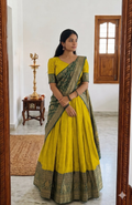 Teeya Creation Yellow Traditional Lehenga Choli Set Featuring Intricate Purple and Gold Zari Detailing | Grocsy