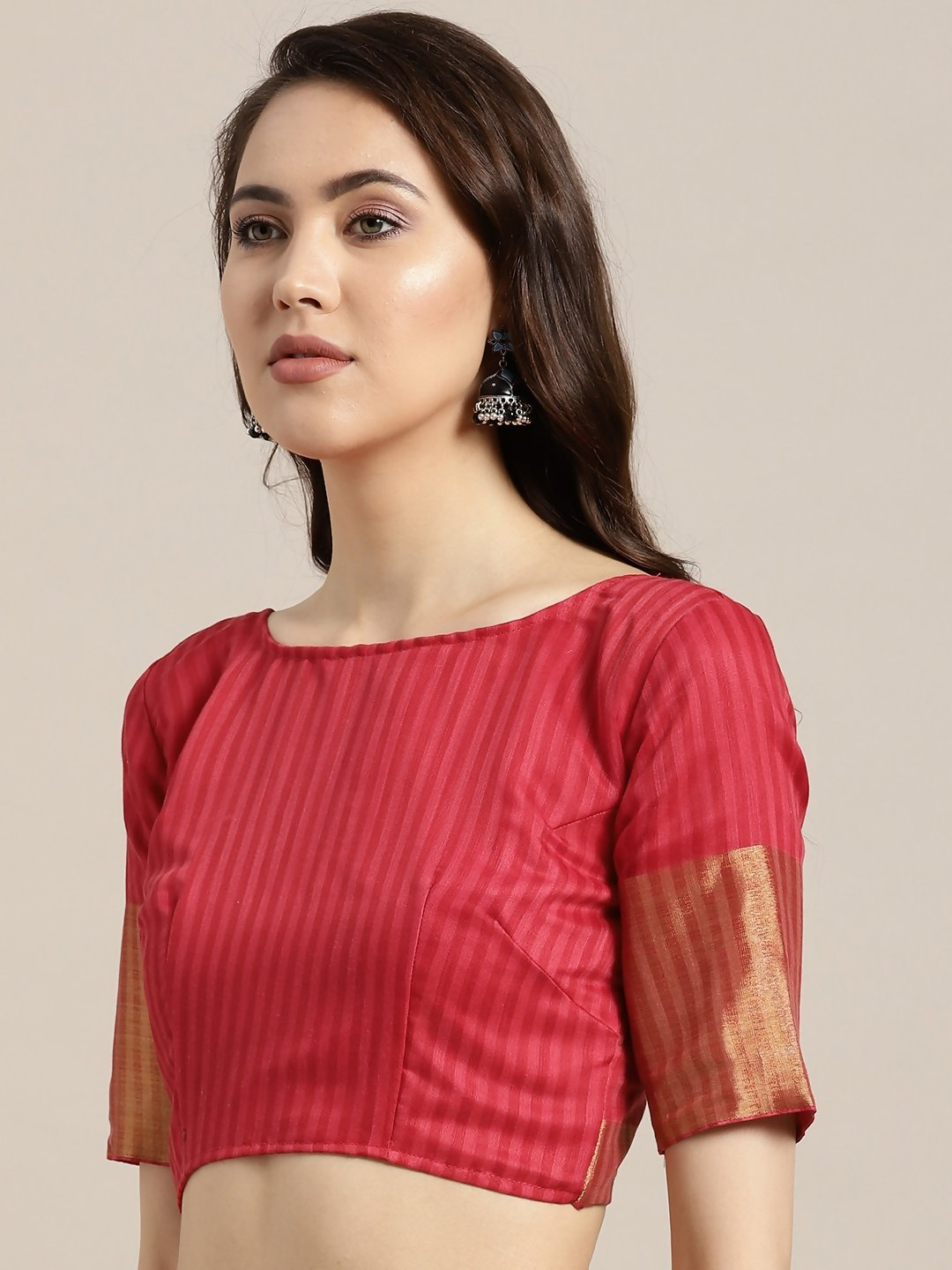 Saree Mall Navy Blue & Red Linen Blend Printed Saree | Grocsy