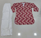 Teeya Creation Womens New Trendy Red Flower Floral Printed Short Kurti with Beige Palazzo Set | Grocsy