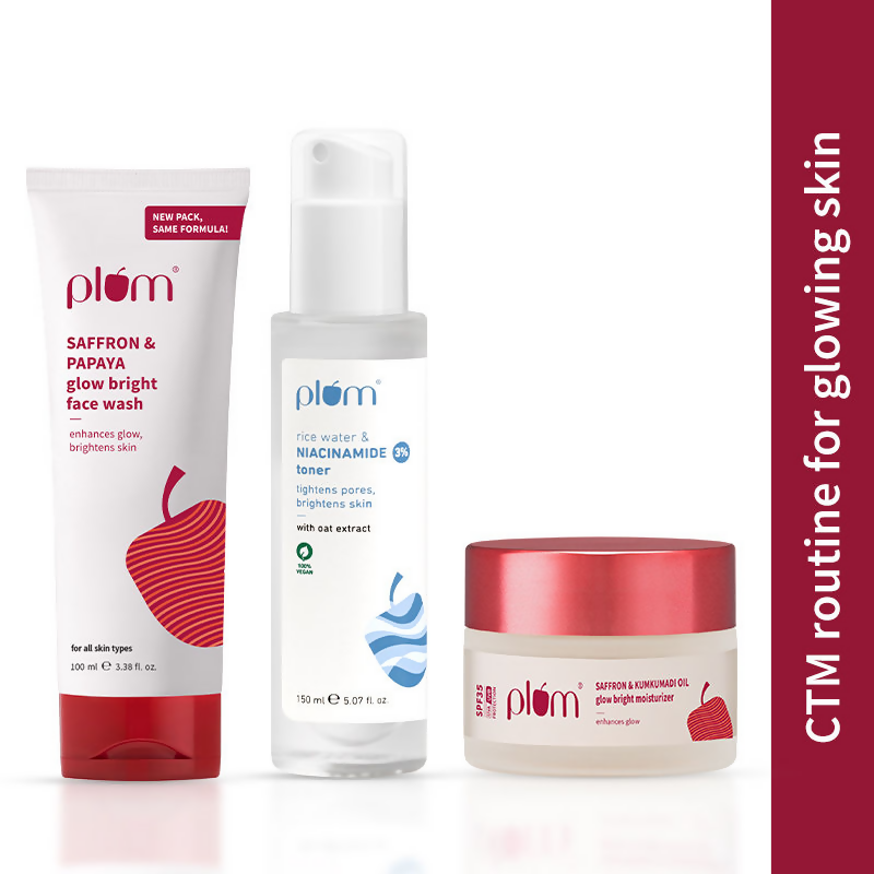 Plum CTM Combo - Saffron & Papaya Face Wash, Niacinamide Toner | Grocsy