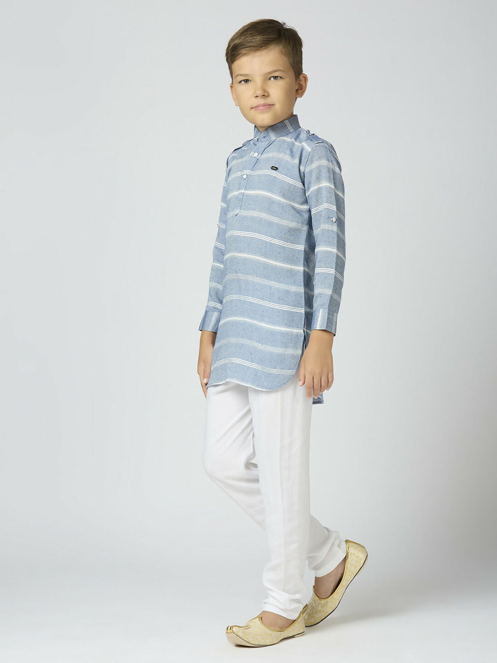 Joban Fashion Kids Island Full Sleeves Cotton Kurta and Pyjama Set with Strip - Blue | Grocsy